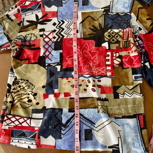 Chico’s Size 3 XL Abstract Geometric Print Long Sleeve Cotton Top - Picture 7 of 11